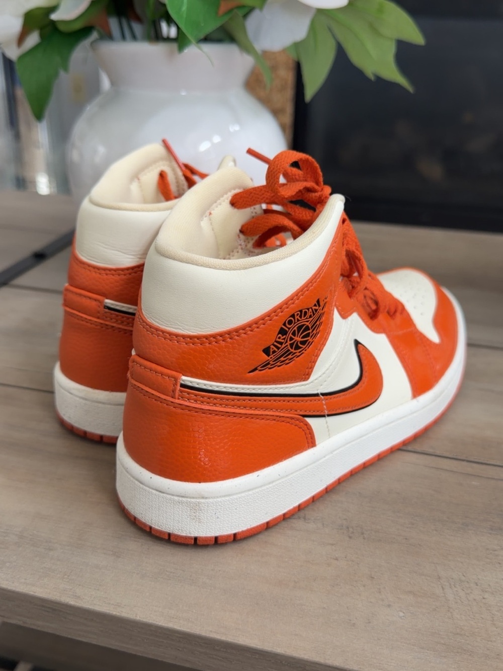 Jordan Kids' High-Top Sneakers in Orange and Cream with Black Accent